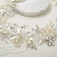 thumbnail image 7 of Handmade Rhinestone Wedding Headband Flower-Leaf Bridal Headpieces for Wedding Pearl Hair Accessories (Silver)C, 7 of 7