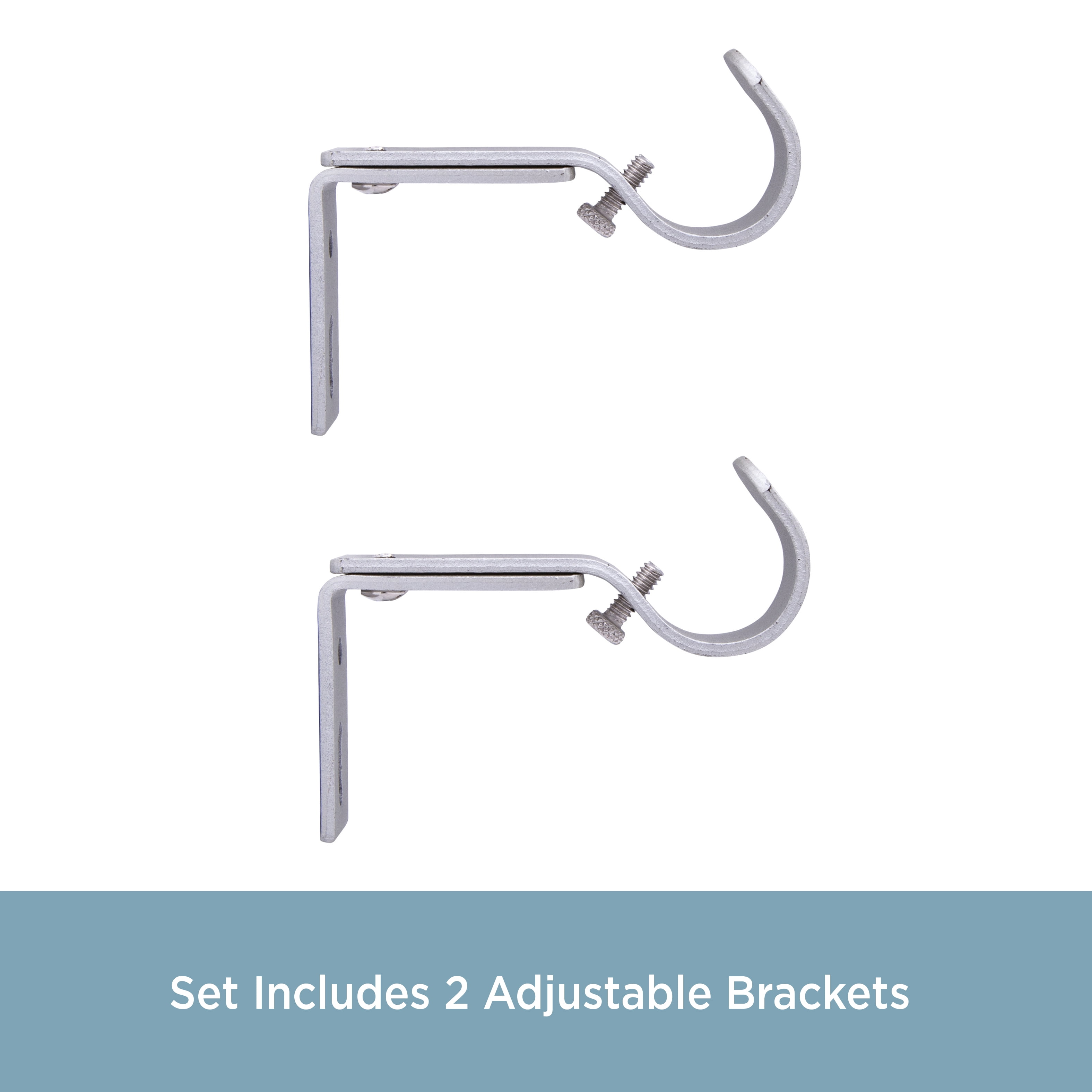 Kenney 1" Adjustable 3.5-4.5" Curtain Rod Mounting Brackets, Set of 2, Satin Nickel