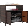 thumbnail image 3 of Outsunny Rattan Outdoor Storage Cabinet, Wicker Bar Table with Acacia Wood Countertop, Two Doors, Shelf, for Garden, Patio, Backyard, Brown, 3 of 10