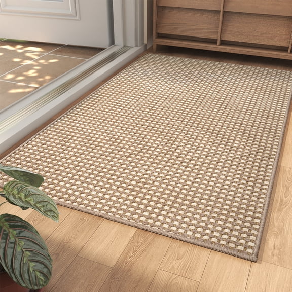 QiCaiJia 2x3 ft Brown Boho Kitchen Runner Rugs Mat Non Slip Woven Runners for Hallways Washable, Soft Long Entryway Laundry Hall Floor Runner Carpet for Indoor Backdoor Bedroom Kitchen Living Room