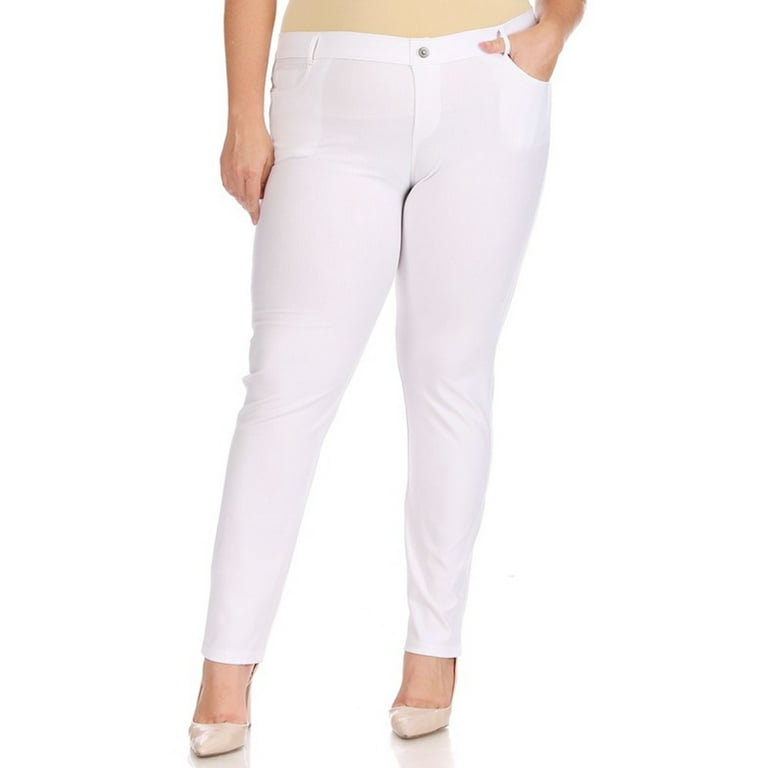 Women's Plus Size Comfy Slim Pocket Jeggings Jeans Pants with Button (Pack  of 2)