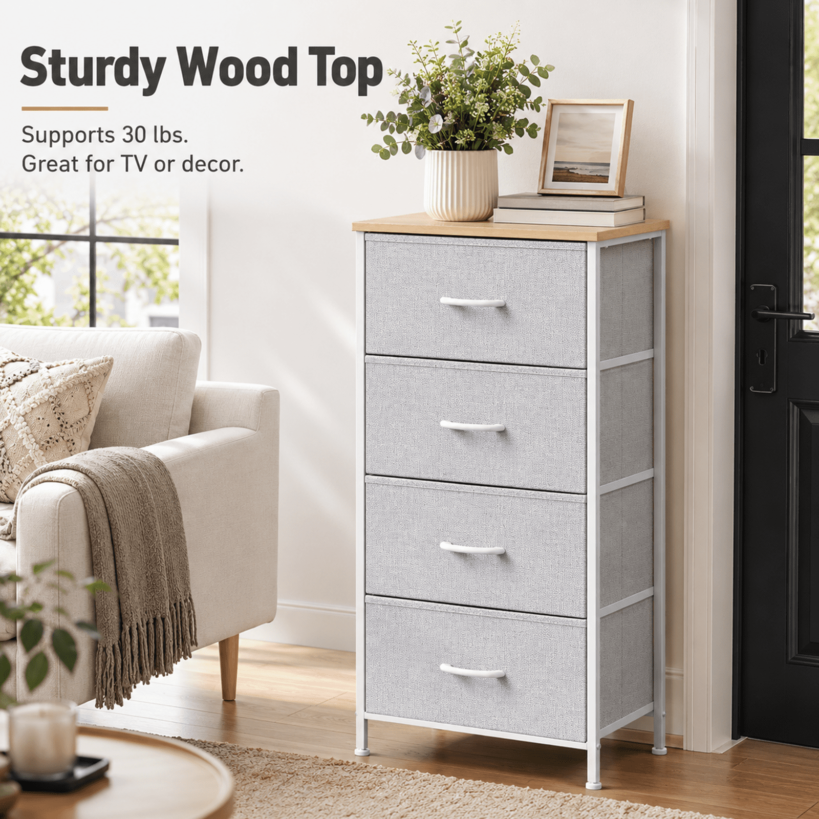 Alvantor Dresser for Bedroom with 4/5 Storage Drawers, Dressers Chest of Drawers Fabric Dresser with Sturdy Steel Frame, Wooden Top Cabinet Night Stand Dresser for Closet