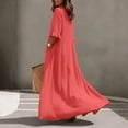 thumbnail image 4 of Dvprdro Womens Casual Flowy V Neck 3/4 Sleeve Ruffle Hem Maxi Dress Button Front Solid A Line Beach Vacation Long Dress, 4 of 10