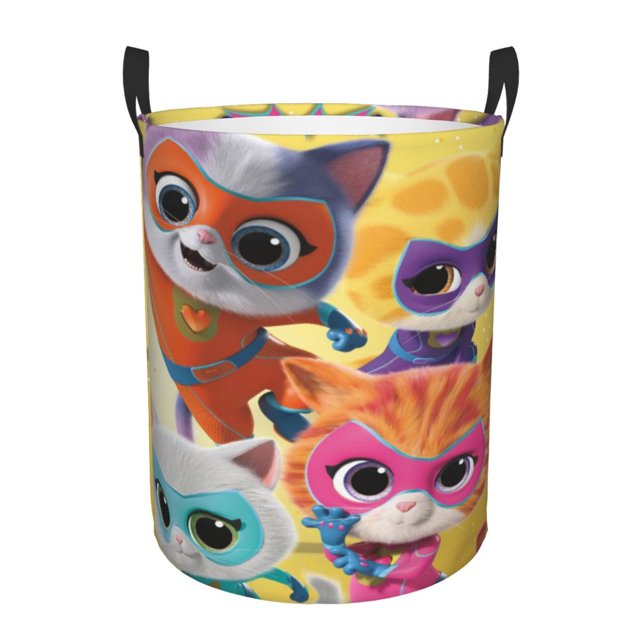 Cesto para ropa sucia SuperKitties, cesta de almacenamiento circular plegable impermeable con asa, cesta organizadora de juguetes para ropa sucia, decoración para dormitorio y baño, tamaño mediano