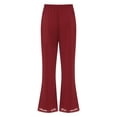 thumbnail image 2 of TiaoBug Women's Wide Leg Pants Casual Palazzo Flared Pants Elastic Waist Chiffon Loose Trousers Burgundy XXL, 2 of 7