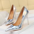 thumbnail image 3 of Zapatos de tacón alto y delgado para mujer, estilo de tacón de metal, superbrillante, de piel lacada, con boca poco profunda y punta puntiaguda, sexys, para discoteca, 3 of 5
