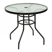 Costway 32'' Patio Round Table Tempered Glass Steel Frame Outdoor Pool