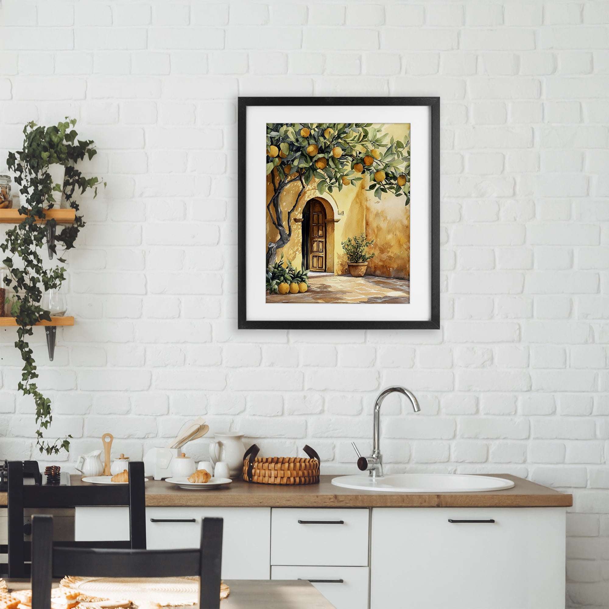 Stupell Industries Mediterranean Courtyard Lemon Tree Black Framed Print Under Glass, design by LSR Design Studio