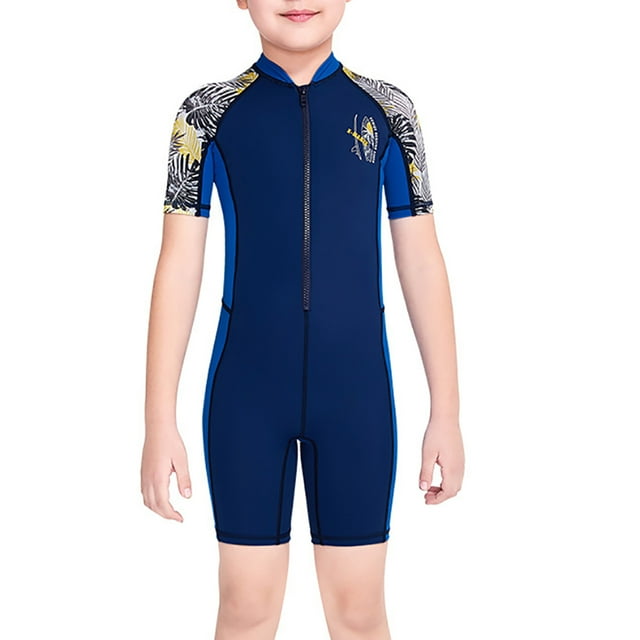 Niños trajes de buceo traje de buceo secado rápido espalda cremallera cremallera transpirable deportes pieles de buceo para buceo snorkeling surf natación azul oscuro m Eigraketly OD003670-10