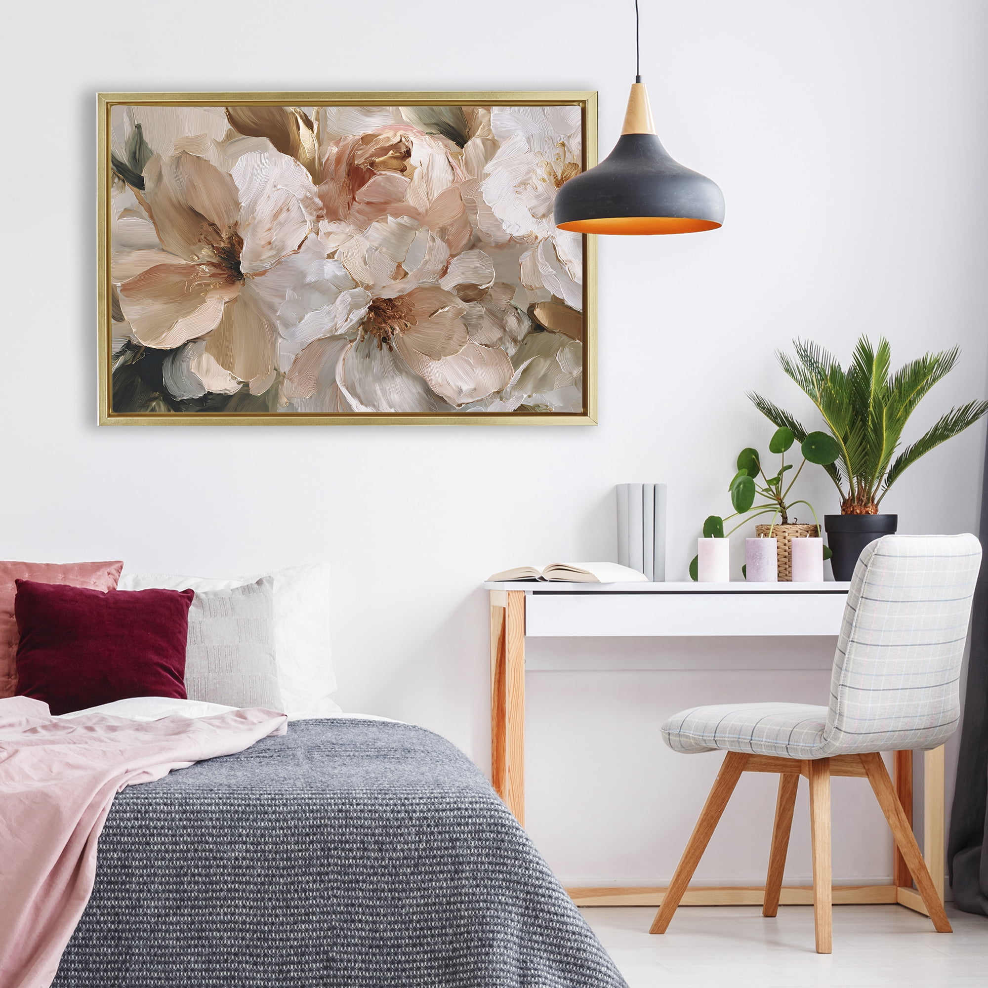 Stupell Industries Pink Brushstroke Petals Gold Framed Floater Canvas Wall Art, design by Jacky Ngan