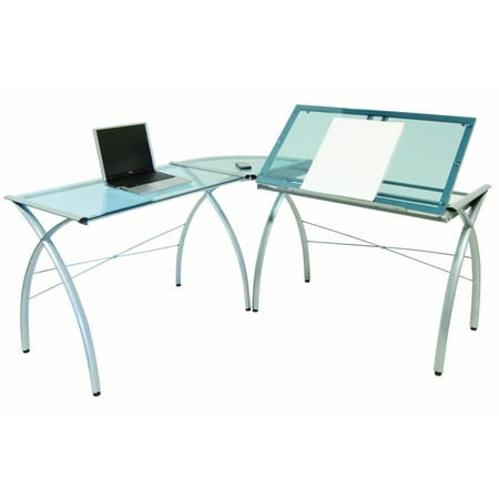 Ls Workcenter - Offex Home Office Futura LS WorkCenter with Tilt Glass - Silver/Blue