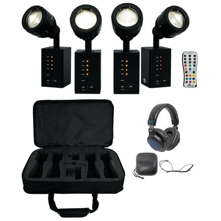 Chauvet DJ Ezpin Zoom Pack 4) Rechargeable Pin Spot Lights Remote Bag Headphones