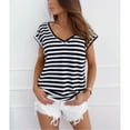 thumbnail image 5 of QHWAUAKFBN T Shirts For Women Loose Fit Striped V Neck Summer Short Sleeve Tshirts Top, 5 of 6
