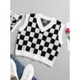 thumbnail image 1 of ZAFUL Women Leisure Ribbed Trim Checkered Crop Vest Sweater Multi S, 1 of 5