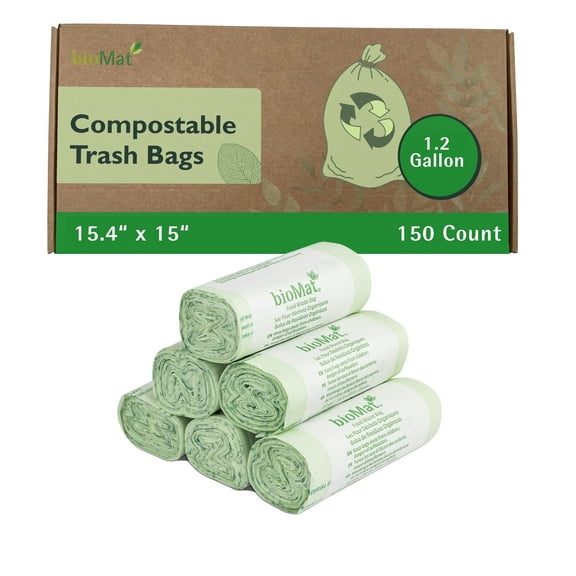 bioMat 1.2 Gallon Compostable Bags, BPI, CMA and ASTM D6400 Certified, Compost Bags for Countertop Bin, 150 Bags
