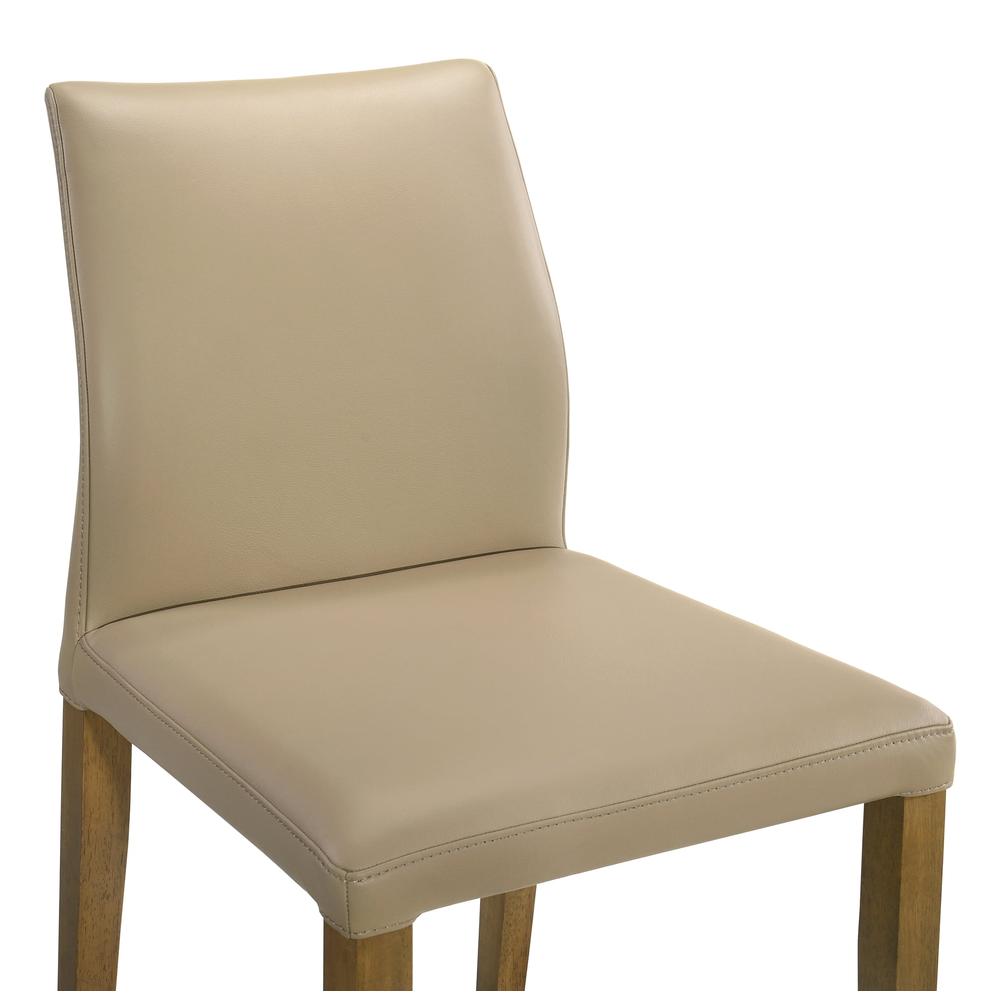 Elyza Full Back Top Grain Leather Upholstered Wood Dining Chairs in Khaki - Set of 2