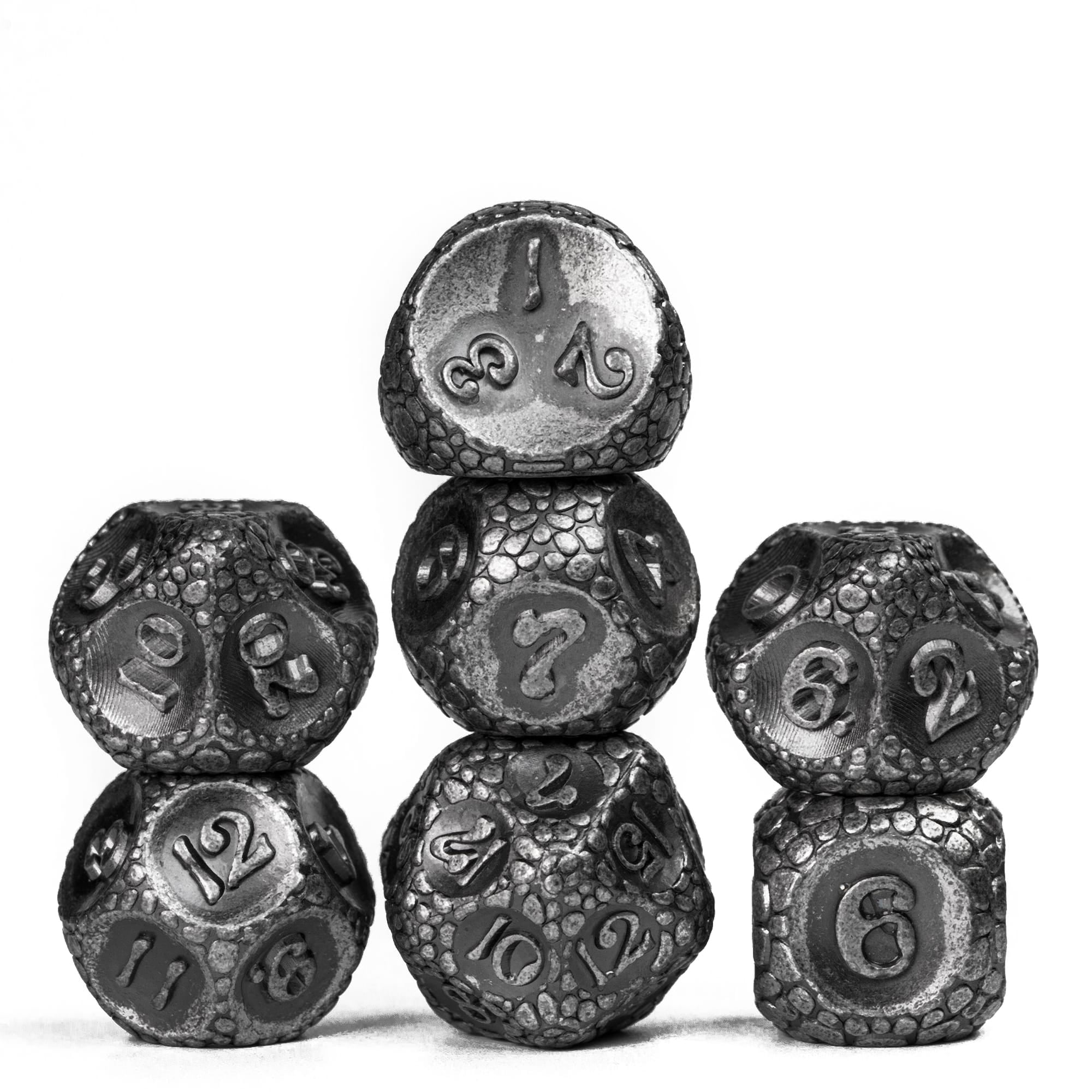 Cusdie 7Die Metal DND Dice Set, Cobblestone Metal Polyhedral D&D Dice