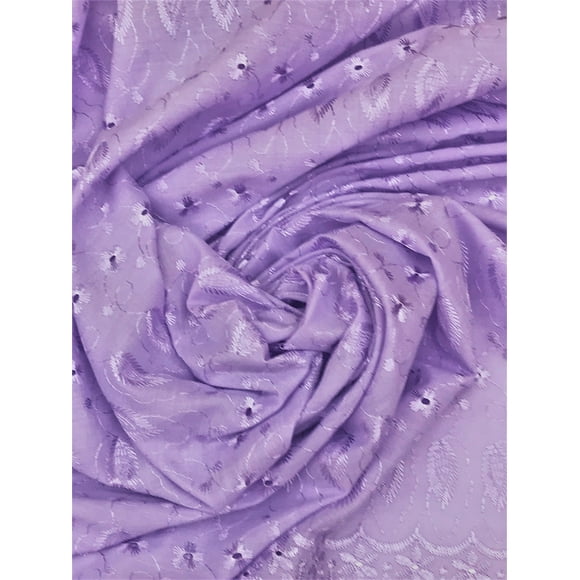Sal Tex Fabrics, Daisy N Leaf Embroidery Double Scalloped Finish Edge Eyelet Lace with Shyni Stiched Accent, 42" Wide and Sells by The Yard, 23 Colors Available (Lavender)