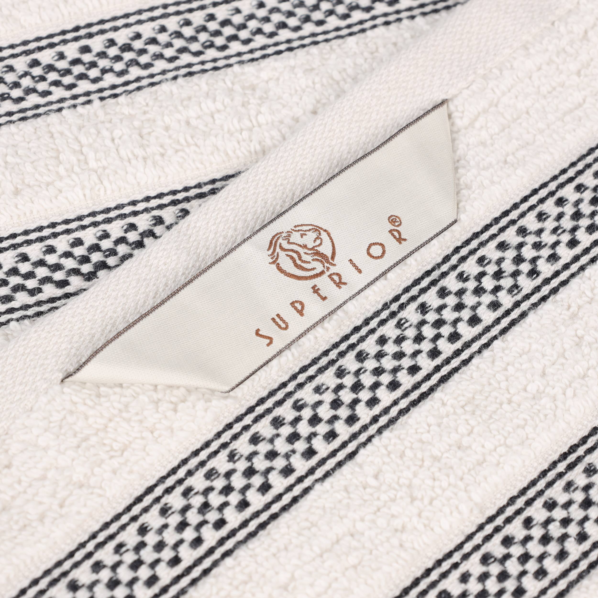 Superior Zero Twist Cotton Ribbed Geometric Bath Sheet Set of 2, Ultra Soft Quick Dry, Stone
