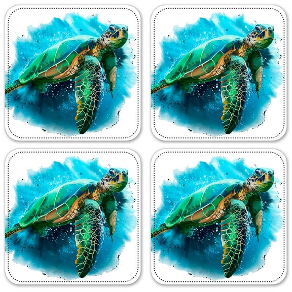 Vinyl Drink Coasters - Set of 4 - Sea Turtle Painting