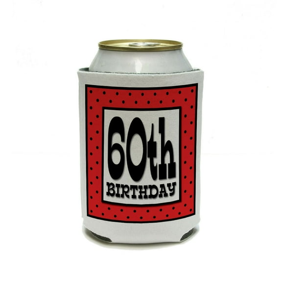 60th Sixtieth Birthday Red Black Polka Dots Can Cooler Drink Insulator Beverage Insulated Holder