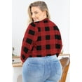 thumbnail image 7 of SHOWMALL Women's Plus Size Lightweight Shrug Red Plaid 1X Open Front Knit 3/4 Sleeve Cropped Bolero Cardigan Sweater Clothes Coat Tops for Evening dresses, 7 of 7