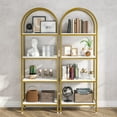 thumbnail image 3 of Tribesigns 70.8" Industrial Wood Bookcase, 4-Tier Open Bookshelf Storage Shelves with Metal Frame, White and Gold, 3 of 6