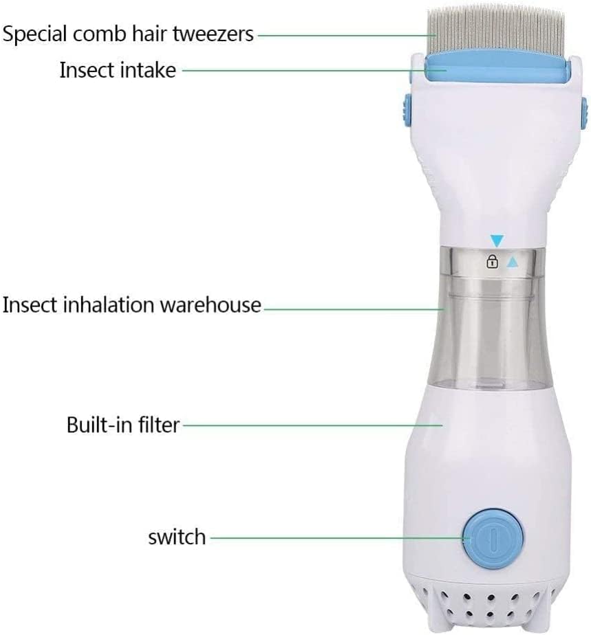 YHRY Electrical Head Lice Comb, Lice Removal Treatment Lice Combs, Remover Hair Vacuums Machine for Lice Removed, Head Lice Capture, Removes Lice and Eggs (White)