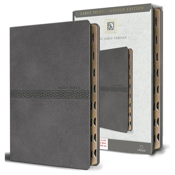 KJV Holy Bible, Large Print Medium Format, Gray Faux Leather with Ribbon Marker, Red Letter, Thumb Index, (Paperback)