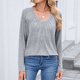 thumbnail image 3 of Ailaofu Women Tops Long Sleeve Shirts V Neck Loose Fit Soft Casual Solid Color T-Shirts Fall Clothing, 3 of 6