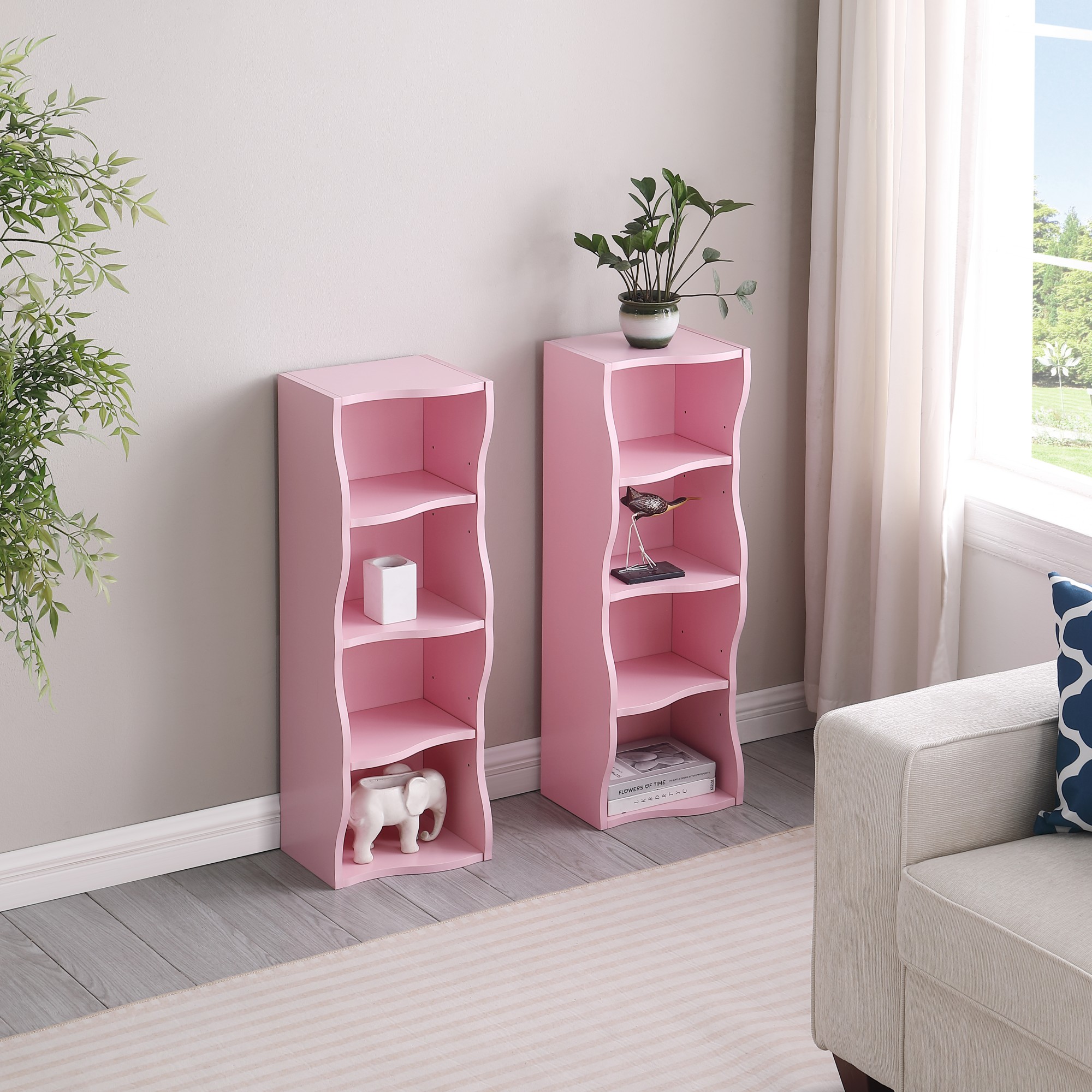 71" Tall Narrow Bookcase with Storage Cabine,8 Tier Cube Bookshelf Display Shelf Stand for Home Office, Living Room,Pink