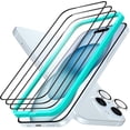 thumbnail image 1 of 3+1 Pack Ultra-Tough Tempered Glass Screen Protector Set for iPhone - Black Edge and Flawless Fit Tray, 1 Individual Camera Lens Protector, 1 of 21