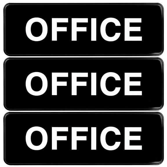 Excello Global Products Easy to Mount 9 by 3 in Informative Plastic Office Sign with Symbols, Black, Pack of 3 - EGP-HD-0263