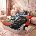thumbnail image 2 of Manfei Cartoon Black Cat Twin Sheet Sets for Girls Women, Ramen Wave Bedding, Beige Blue Red 3 Pieces, 1 Flat Sheet, 1 Fitted Sheet and 1 Pillowcase, 2 of 6