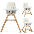 thumbnail image 1 of Babyjoy Chaise Haute pour Bébé en Bois 3-en-1 Convertible avec Plateau, Pattes Ajustables, Coussin, Beige, 1 of 10