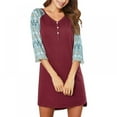 thumbnail image 1 of Women's Nightgown Cotton Stitching Color 3/4 Sleeve Sleepwear Pajamas Nightshirt, 1 of 5