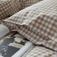 thumbnail image 6 of 3 Pieces Boho Brown Khaki Plaid Bedding Set Grid Duvet Cover with Zipper Ties 100% Washed Microfiber Bedding Set Luxury Soft Breathable Durable,King Size, 6 of 6