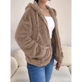 thumbnail image 5 of Women Fuzzy Fleece Jacket Zip Up Oversized Winter Warm Sweatshirt Hoodies Khaki M, 5 of 9