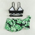 thumbnail image 3 of WIBACKER Tween Girl's 3 Piece Swimsuits V-Neck Criss Cross Bikini Bathing Suit with Beach Shorts, 3 of 7