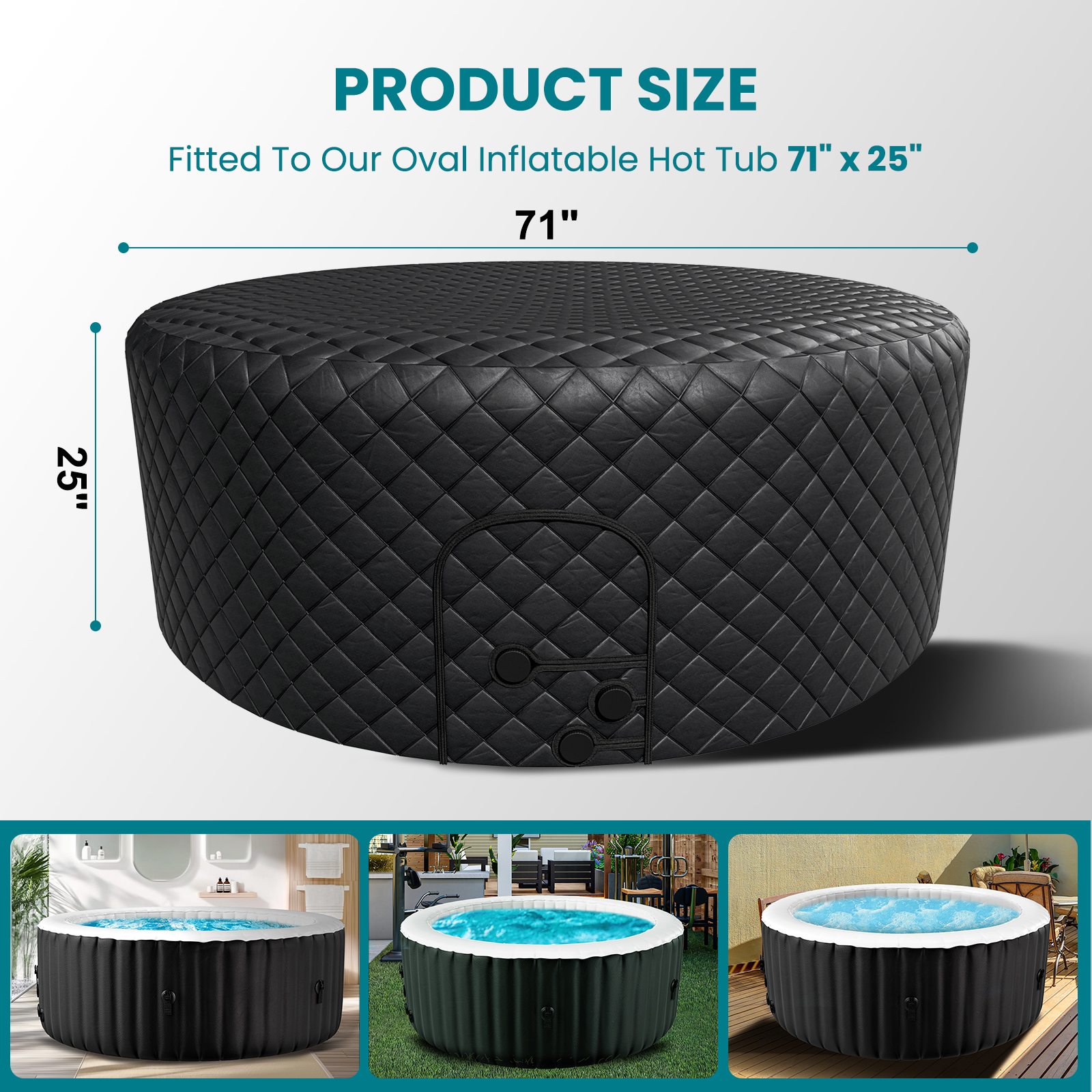 Outdoor Inflatable Hot Tub for 2-4 Person Round Thickened Insulation Cover(NOT Include Tub), Energy Efficient Hot Tub Insulated Thermal Cover Full Coverage for Keeping Warm Extra Insulation Dustproof