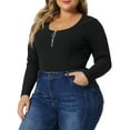 thumbnail image 4 of Agnes Orinda Plus Size Bodysuits for Women Deep V Neck Zip Up Long Sleeve Tops Bodysuit Jumpsuit 2X Black, 4 of 6