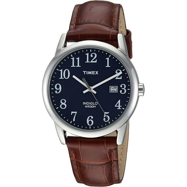 Timex Reloj para hombre con correa de piel de fácil lectura de 38 mm Timex Timex
