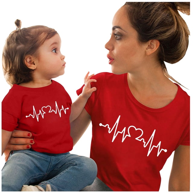 Tops de Mamá Y Yo, Trajes A Juego, Ropa de Madre E Hija, Camisetas de Manga Corta Con Estampado de Amor, Tops, Blusa Odeerbi ODB189831