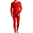 thumbnail image 1 of HBFAGFB Mens Thermals Top and Bottom Set Crew Neck Thickened Long Sleeves Pajama Pants Red Size 3XL, 1 of 4