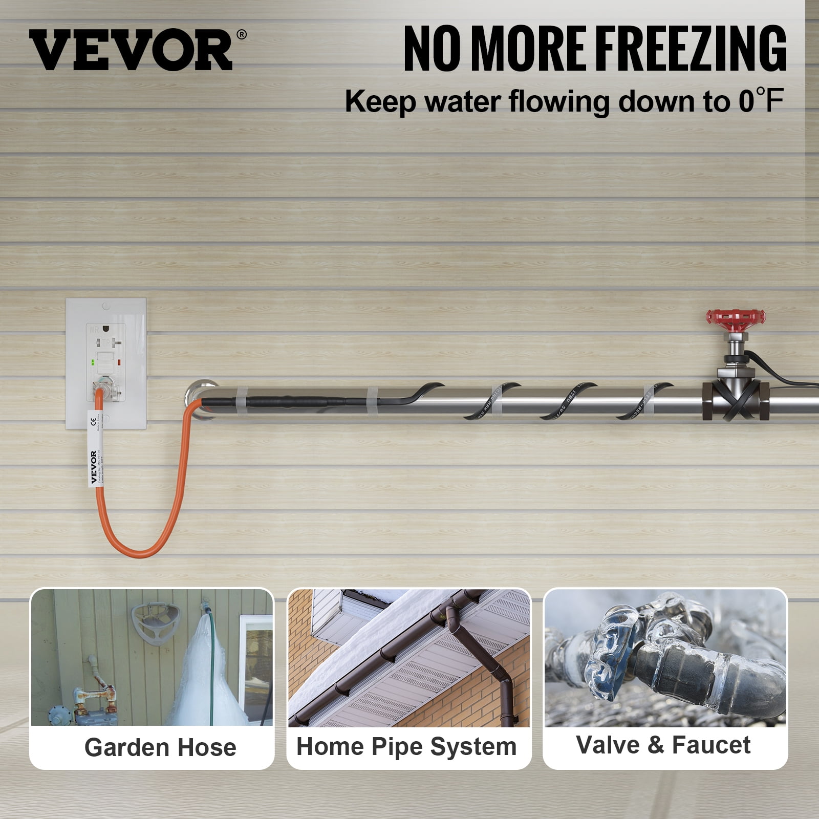 VEVOR Self-Regulating Pipe Heating Cable, 120-Feet 5W/ft Heat Tape for pipes, Roof Snow Melting De-Icing, Gutter and Pipe Freez