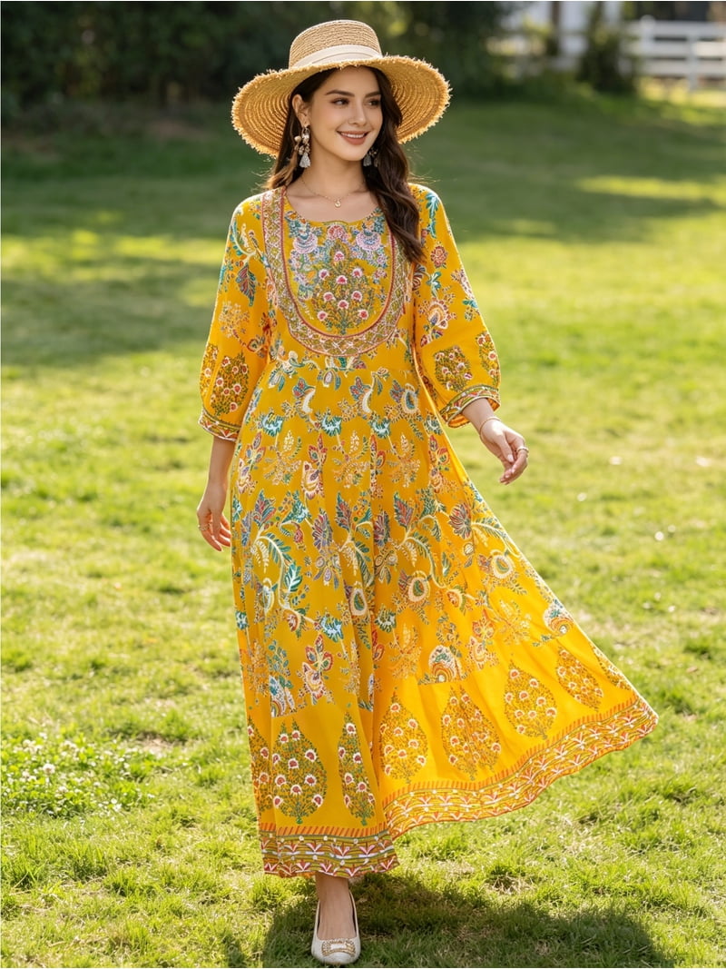 boho mustard yellow dress Boho Organic Cotton Maxi Dress | Triple Gauze Sundress