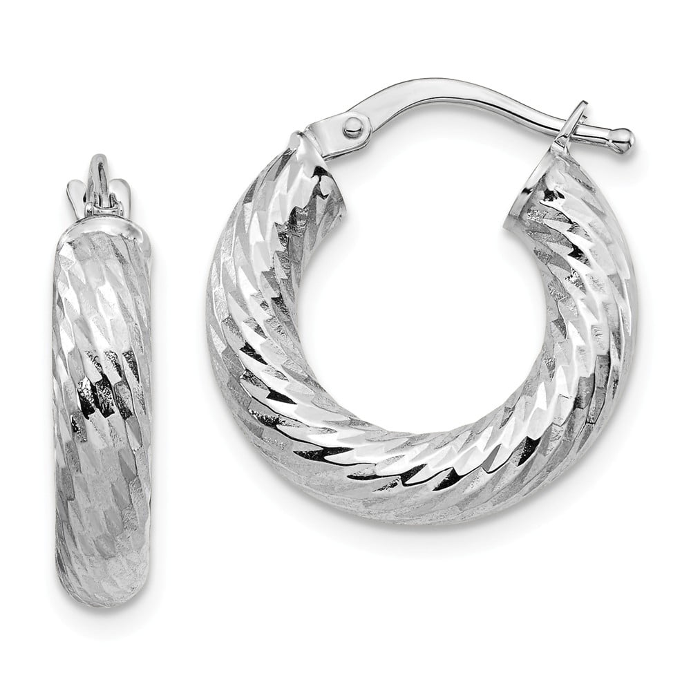 FB Jewels 14k White Gold 1.5mm Diamond-cut Endle Sterling Silver Hoop Earrings