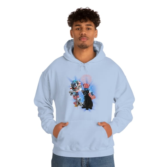 Familyloveshop LLC Black Cat and Rose American Flag Shirt, 4th of July Cat Shirt, Independence Day Patriotic Men Women shirt