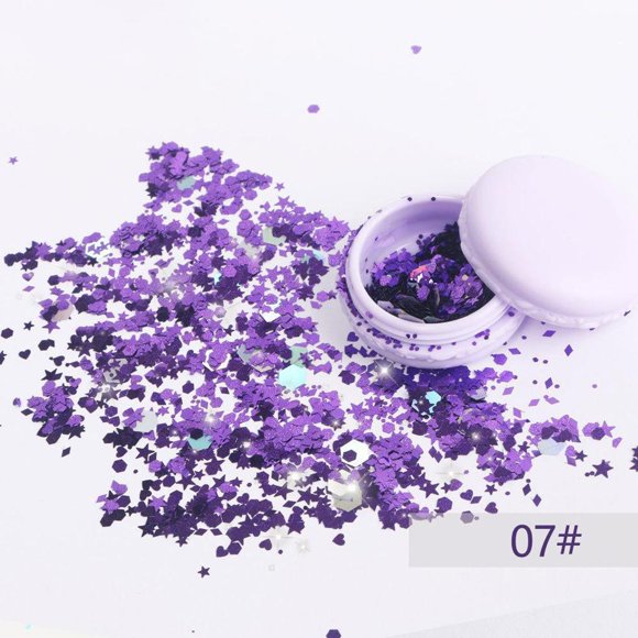 Tarro de 30 G Brillo Holográfico Grueso Lentejuelas Paillettes para Uñas Cara de Ojos de Ojos Maquillaje de Cabello Festival 7 púrpura Colco Brillo holográfico grueso