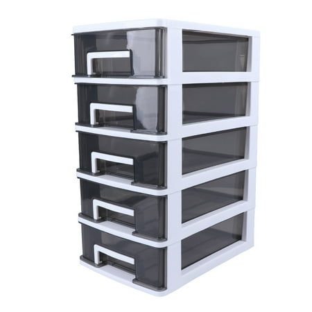 

BESTONZON Household Five-layer Storage Cabinet Plastic Drawer Type Closet Portable Multifunction Dustproof Storage Rack Organizer Furniture (White Frame and Transparent Black)